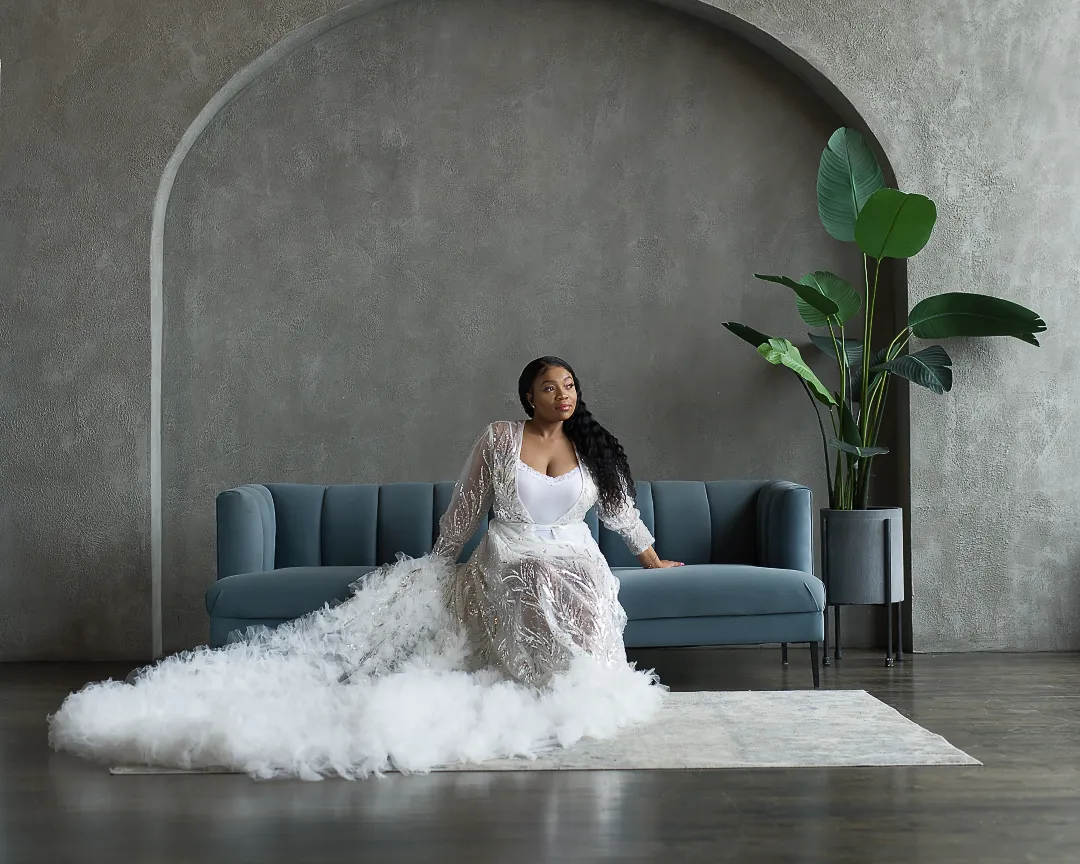 Glam Bridal White Beaded Robe