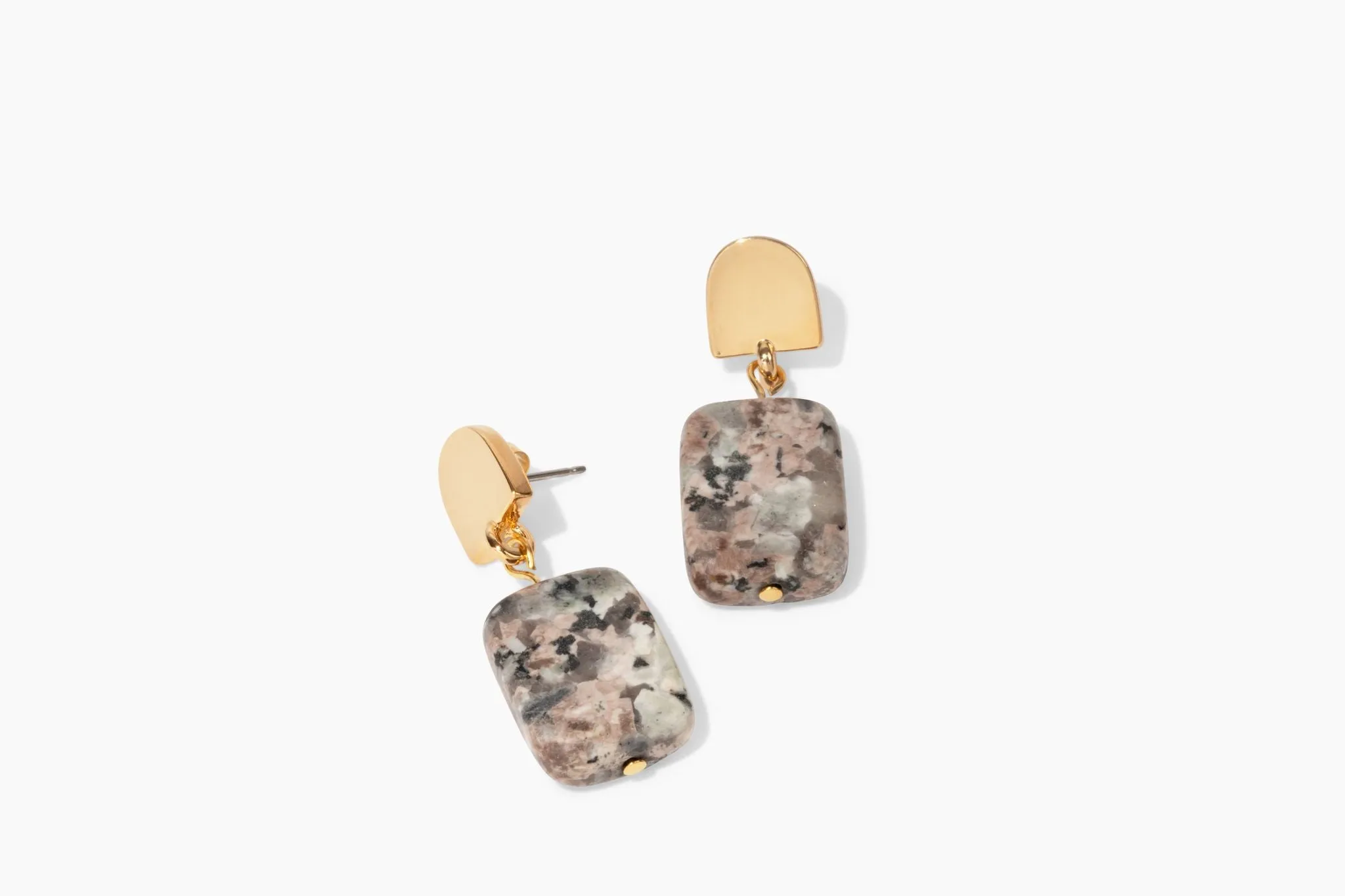 gold dome   pink feldspar earrings