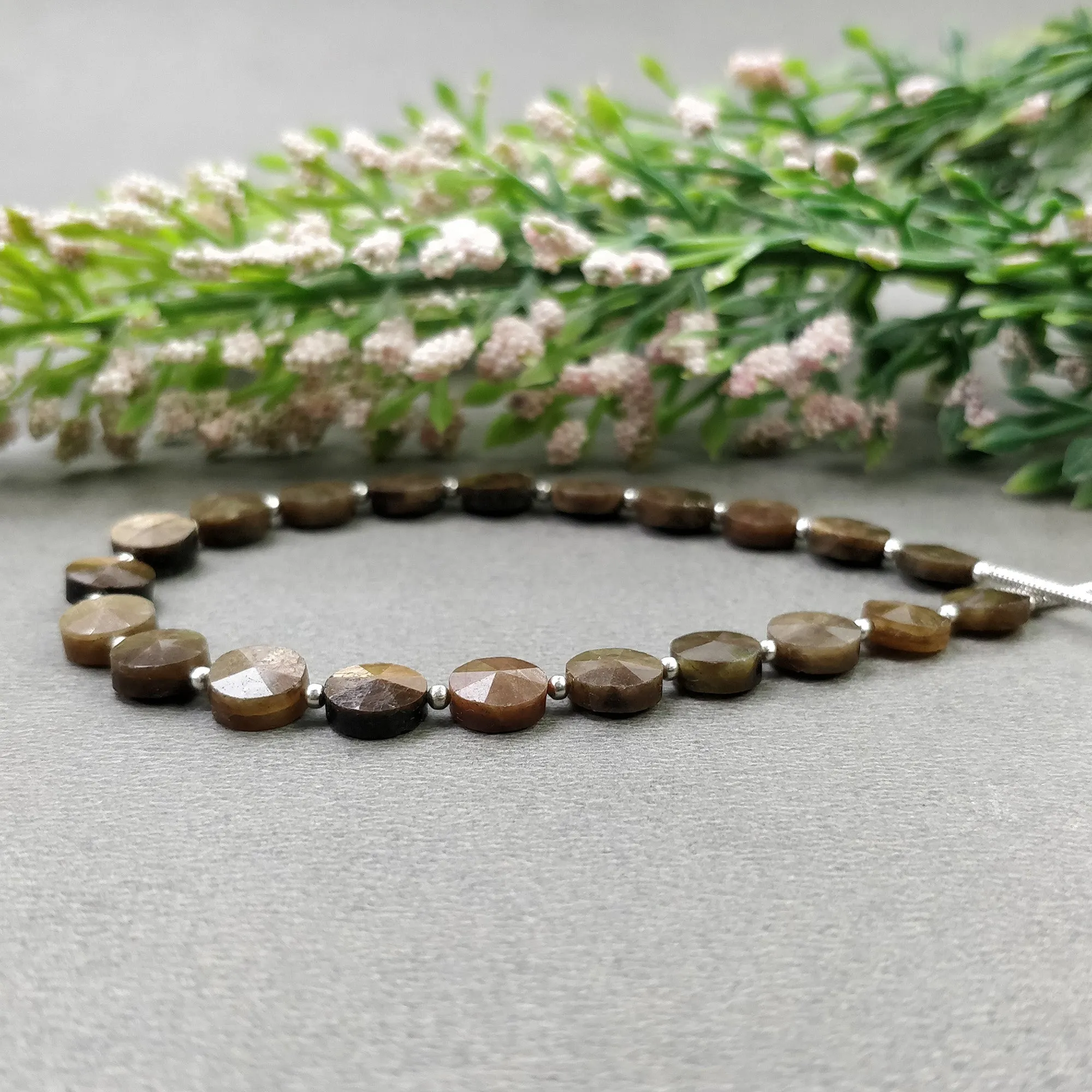 Golden Brown CHOCOLATE Sapphire Gemstone Step Cut Loose Beads : 40.00cts Natural Unheated Sapphire Round Shape Briolette 7mm 7"