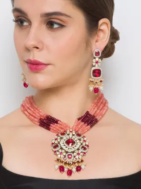 Golden, Pearly White, Peach, Maroon, Kundan Polki, Necklace Set