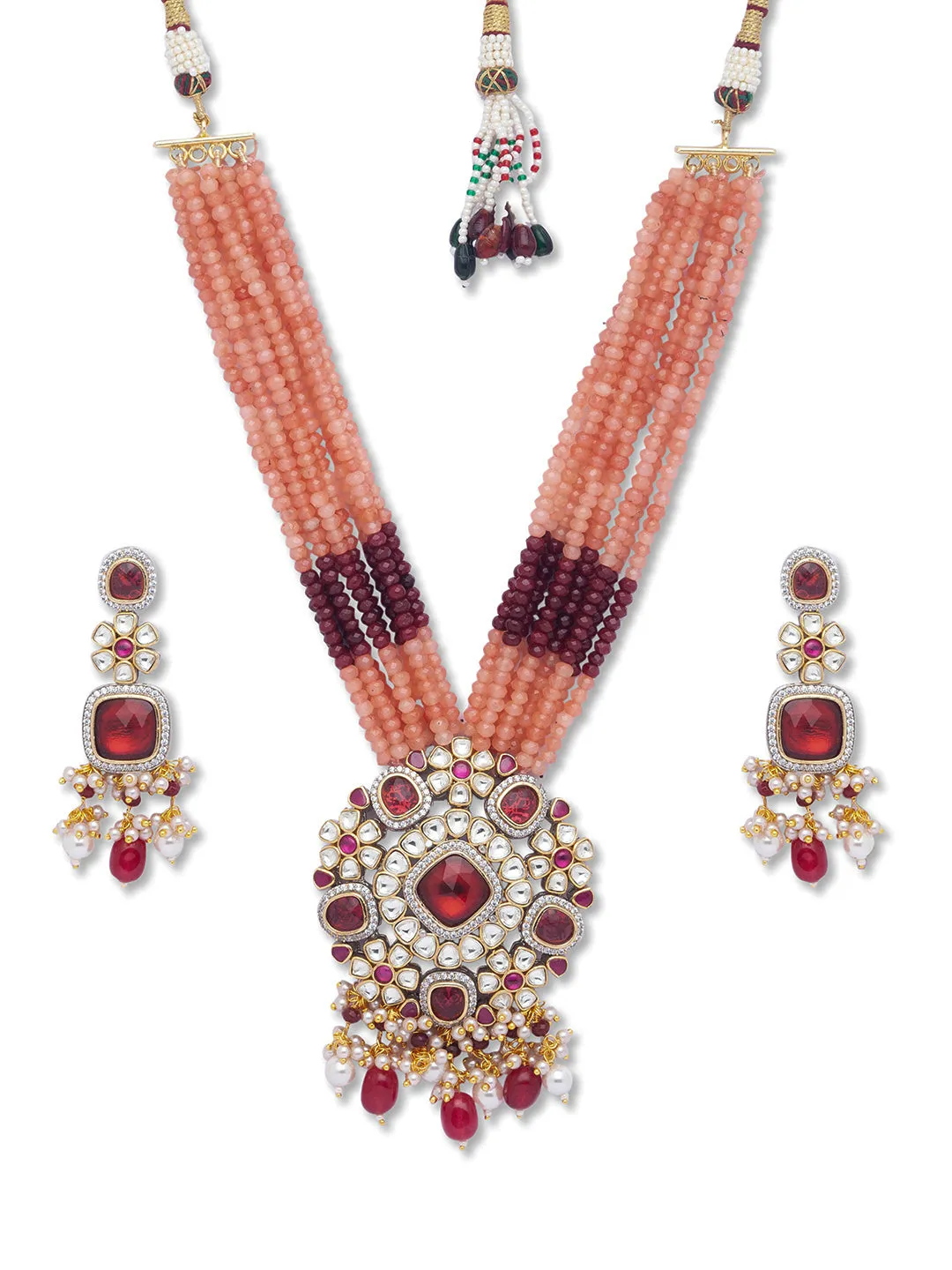 Golden, Pearly White, Peach, Maroon, Kundan Polki, Necklace Set