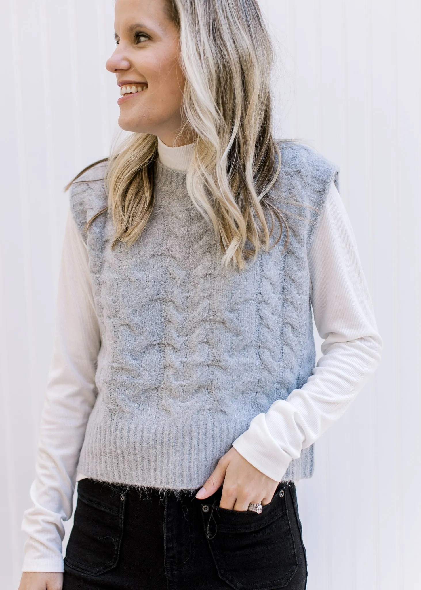 Gray Cable Knit Sweater Vest