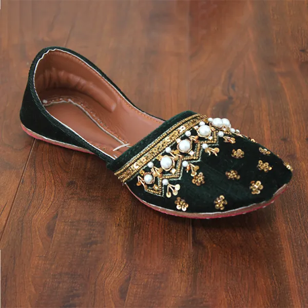 Green Fancy Velvet Khussa for women