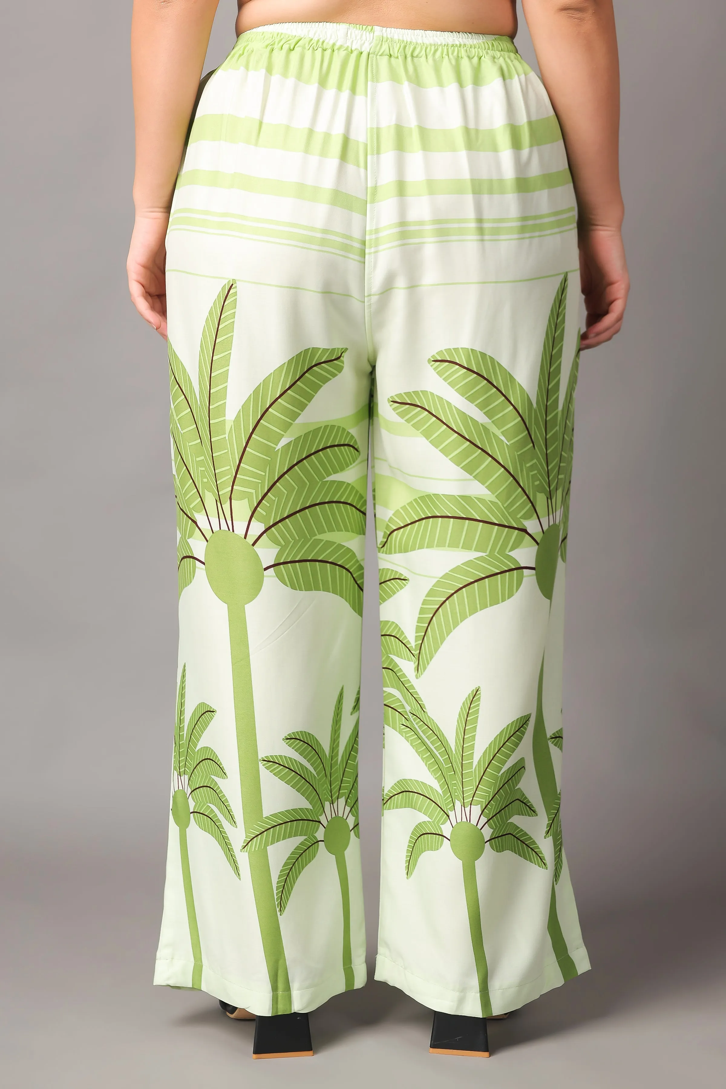 Green Palm Leaf Rayon Palazzo