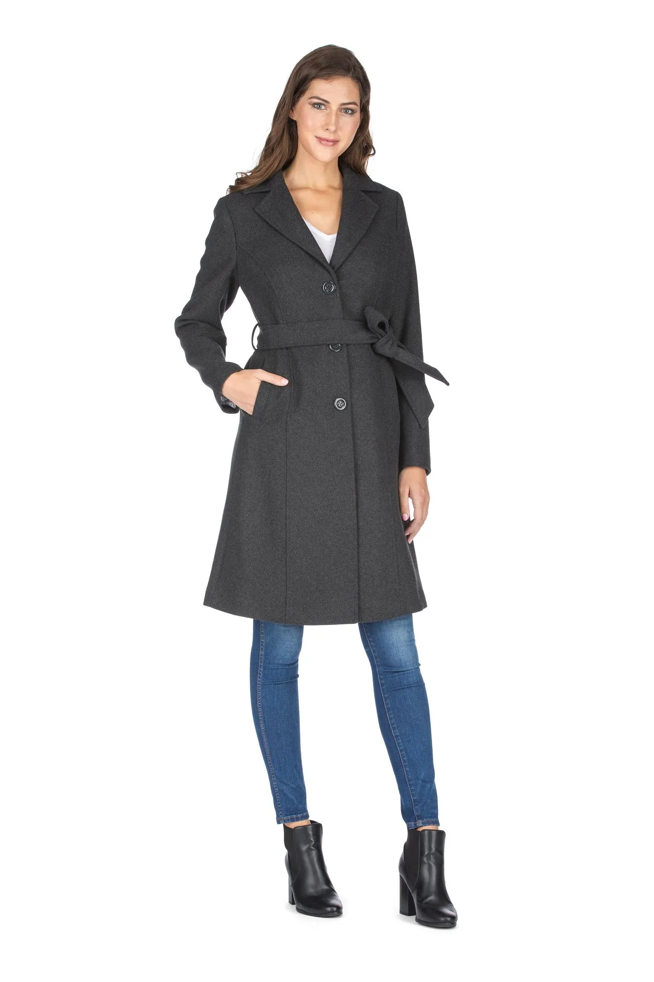 Haute Edition Women's 3/4 Length Belted Robe Pea Coat