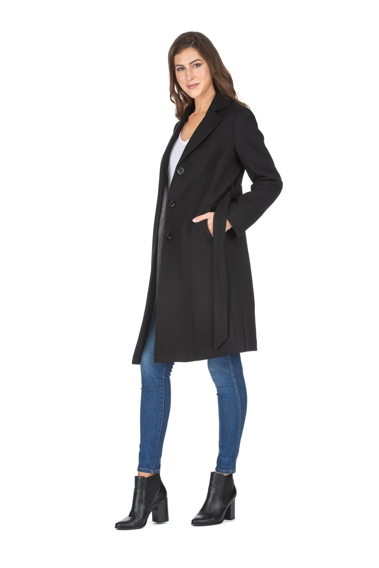 Haute Edition Women's 3/4 Length Belted Robe Pea Coat