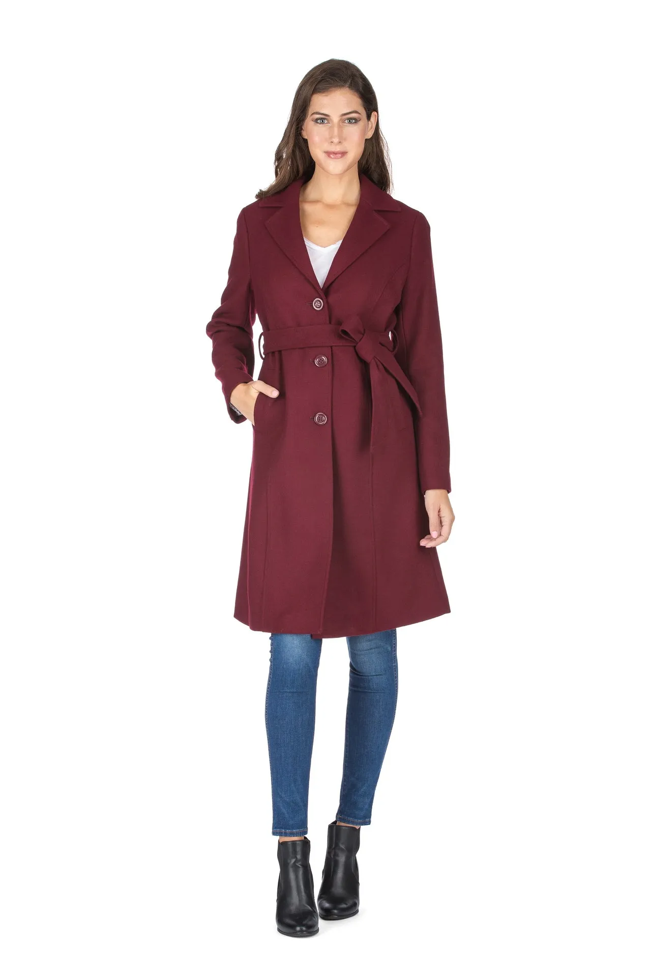 Haute Edition Women's 3/4 Length Belted Robe Pea Coat