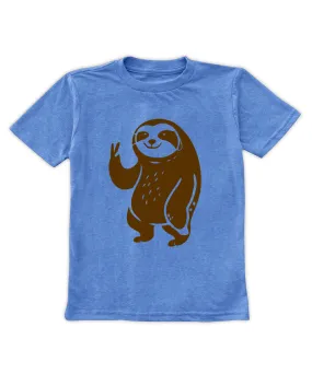 Heather Blue Sloth Peace Fingers Tee