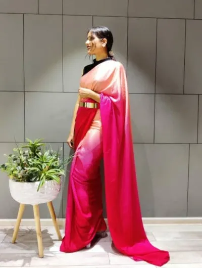 Hot Pink 1 Min Ready to Wear Saree with Belt