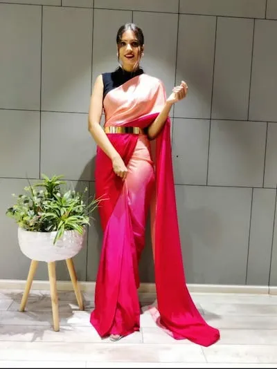 Hot Pink 1 Min Ready to Wear Saree with Belt