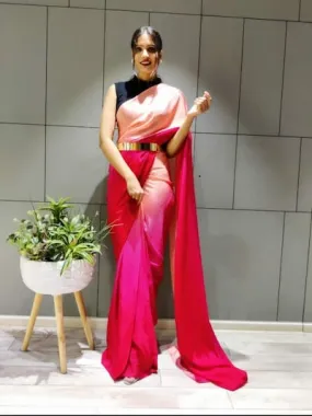 Hot Pink 1 Min Ready to Wear Saree with Belt