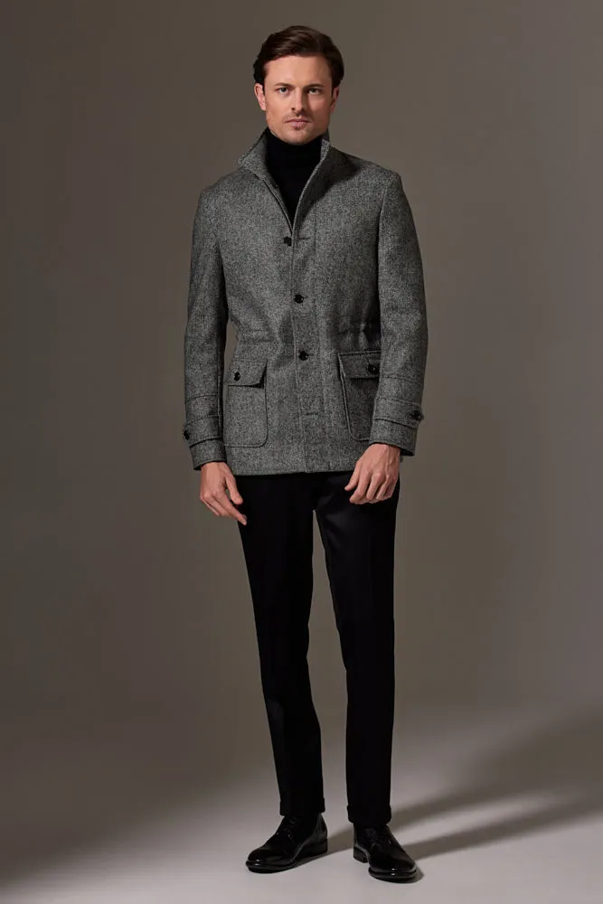 Hunter Safari Coat - Black and White Tweed