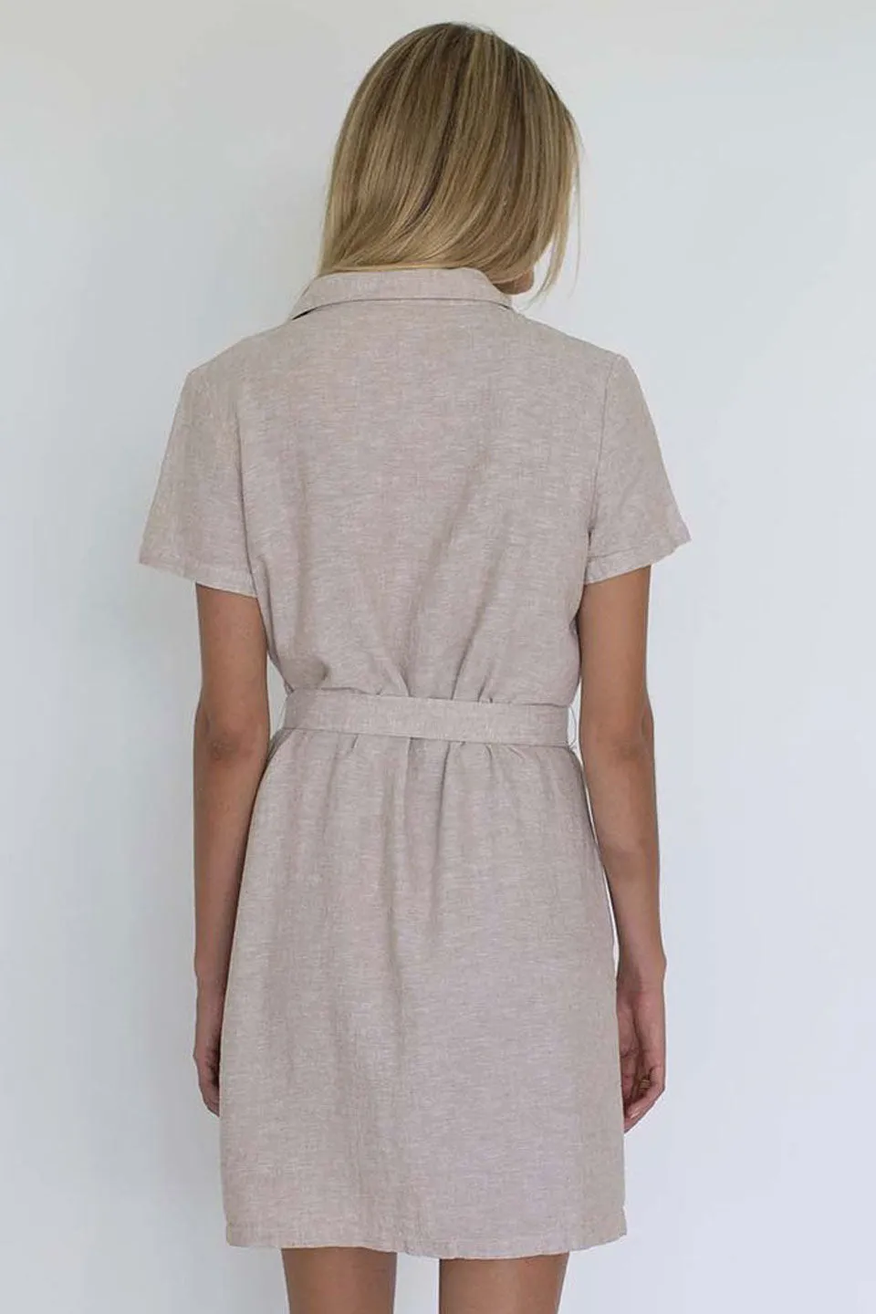 Isabetta Linen SS Natural Mini Belted Shirt Dress