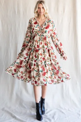 Ivory/Burgundy Floral Dress