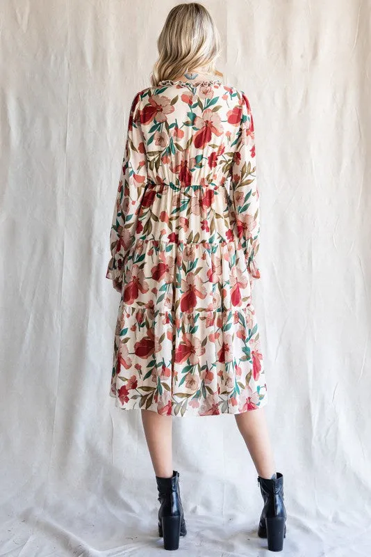 Ivory/Burgundy Floral Dress