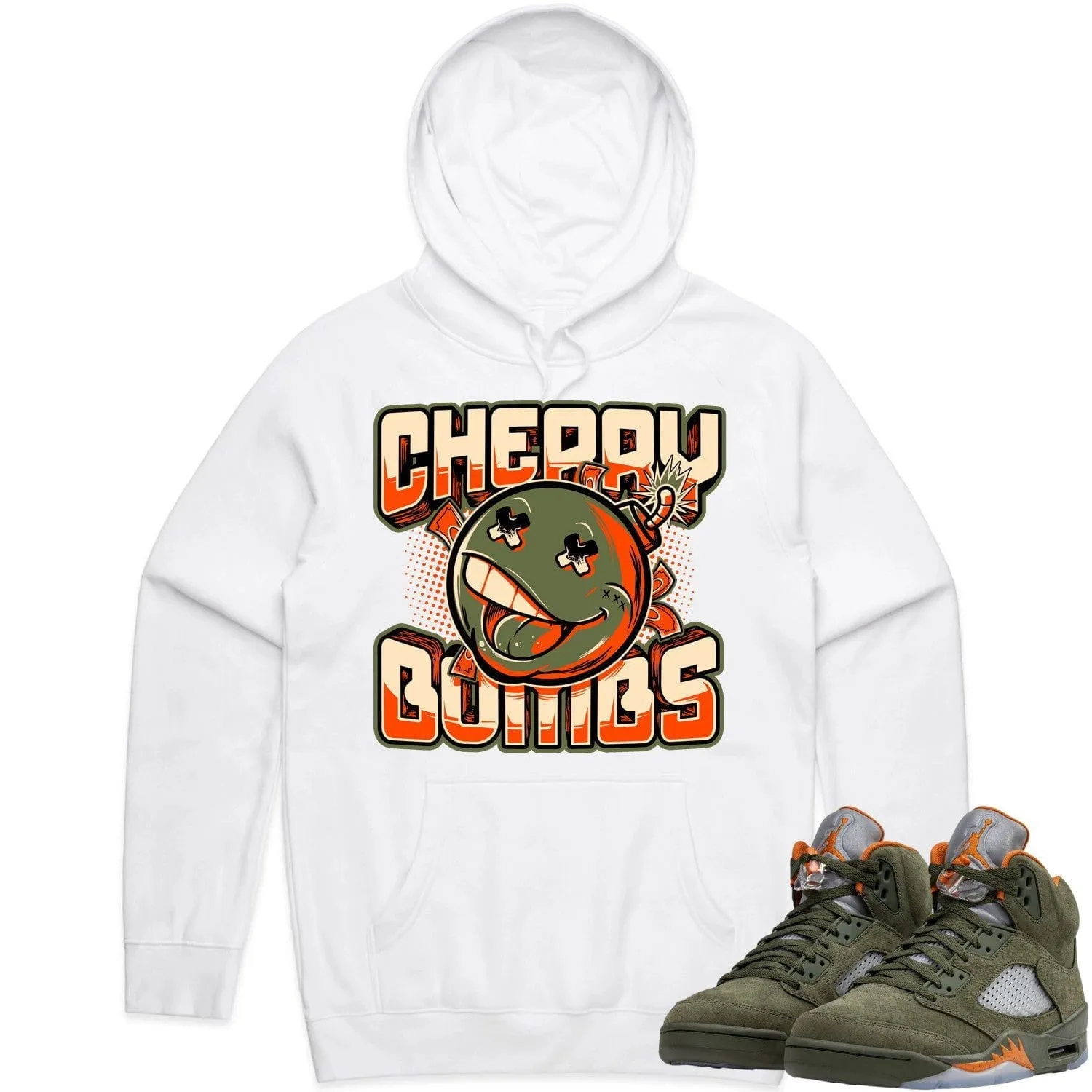 Jordan Retro 5 Olive 5s Hoodie to Match - CELADON CHERRY BOMBS