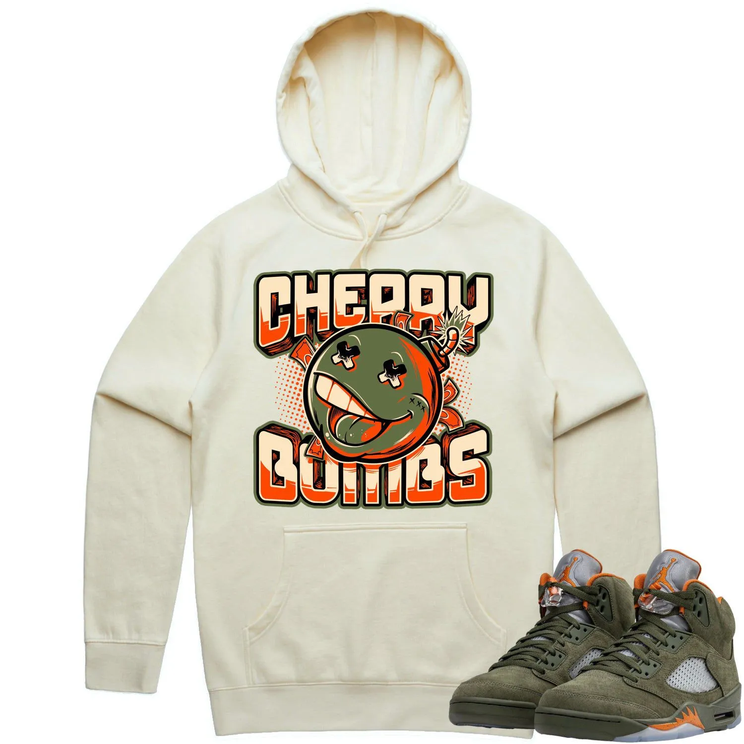 Jordan Retro 5 Olive 5s Hoodie to Match - CELADON CHERRY BOMBS