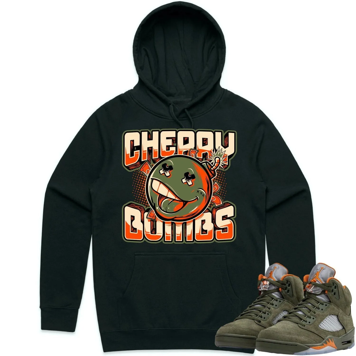 Jordan Retro 5 Olive 5s Hoodie to Match - CELADON CHERRY BOMBS