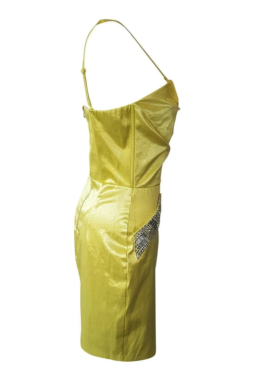 KRISP Yellow Satin Body Con Mini Dress (UK 8)