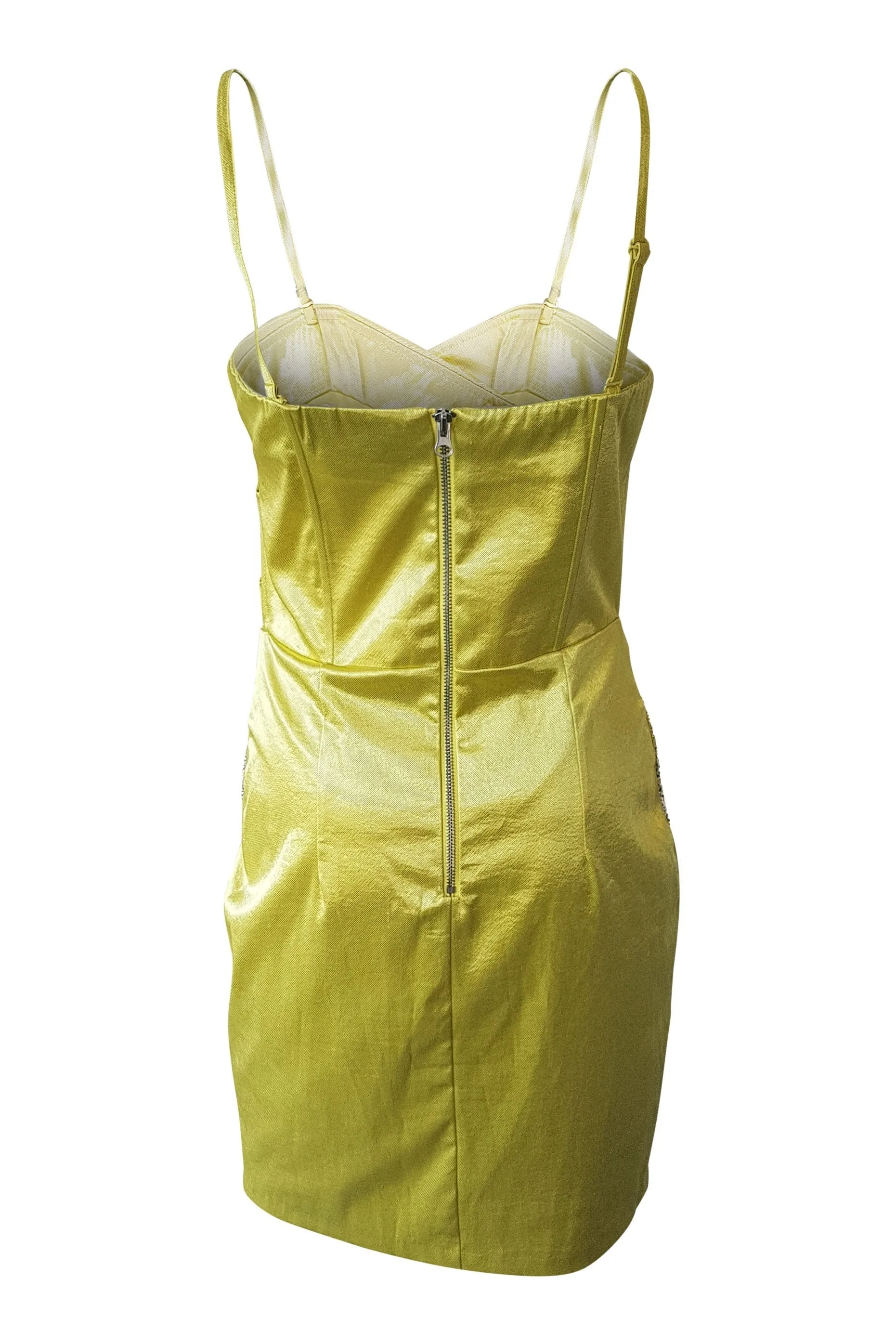 KRISP Yellow Satin Body Con Mini Dress (UK 8)