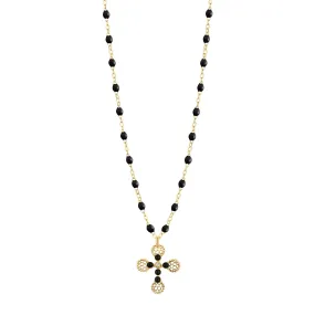 Lace Cross Diamond Necklace, Black, Yellow Gold, 16.5"