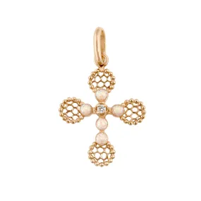 Lace Cross Diamond Pendant, Opal, Rose Gold