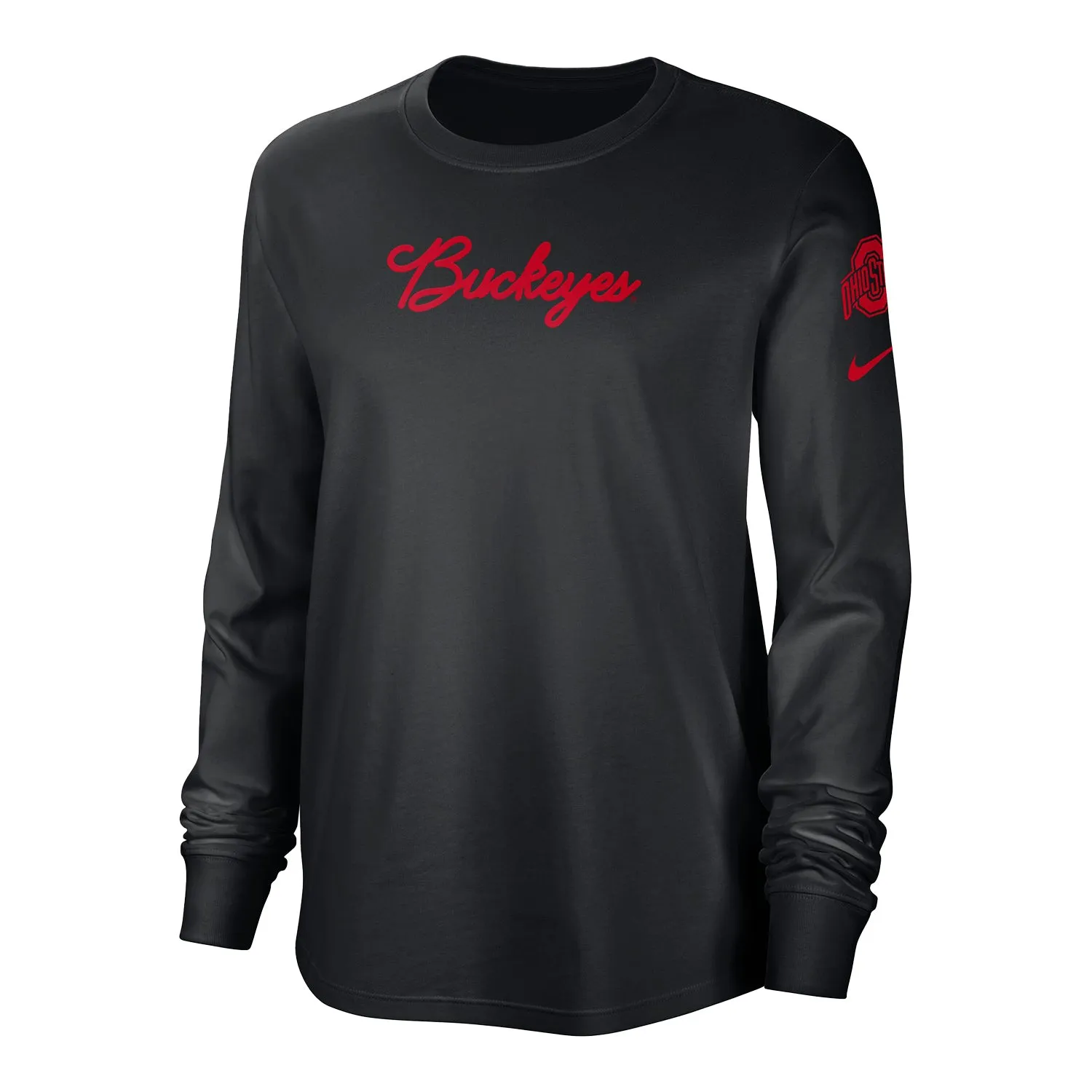 Ladies Ohio State Buckeyes Nike Letterman Crew Black Long Sleeve