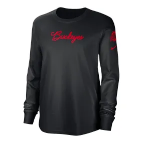 Ladies Ohio State Buckeyes Nike Letterman Crew Black Long Sleeve