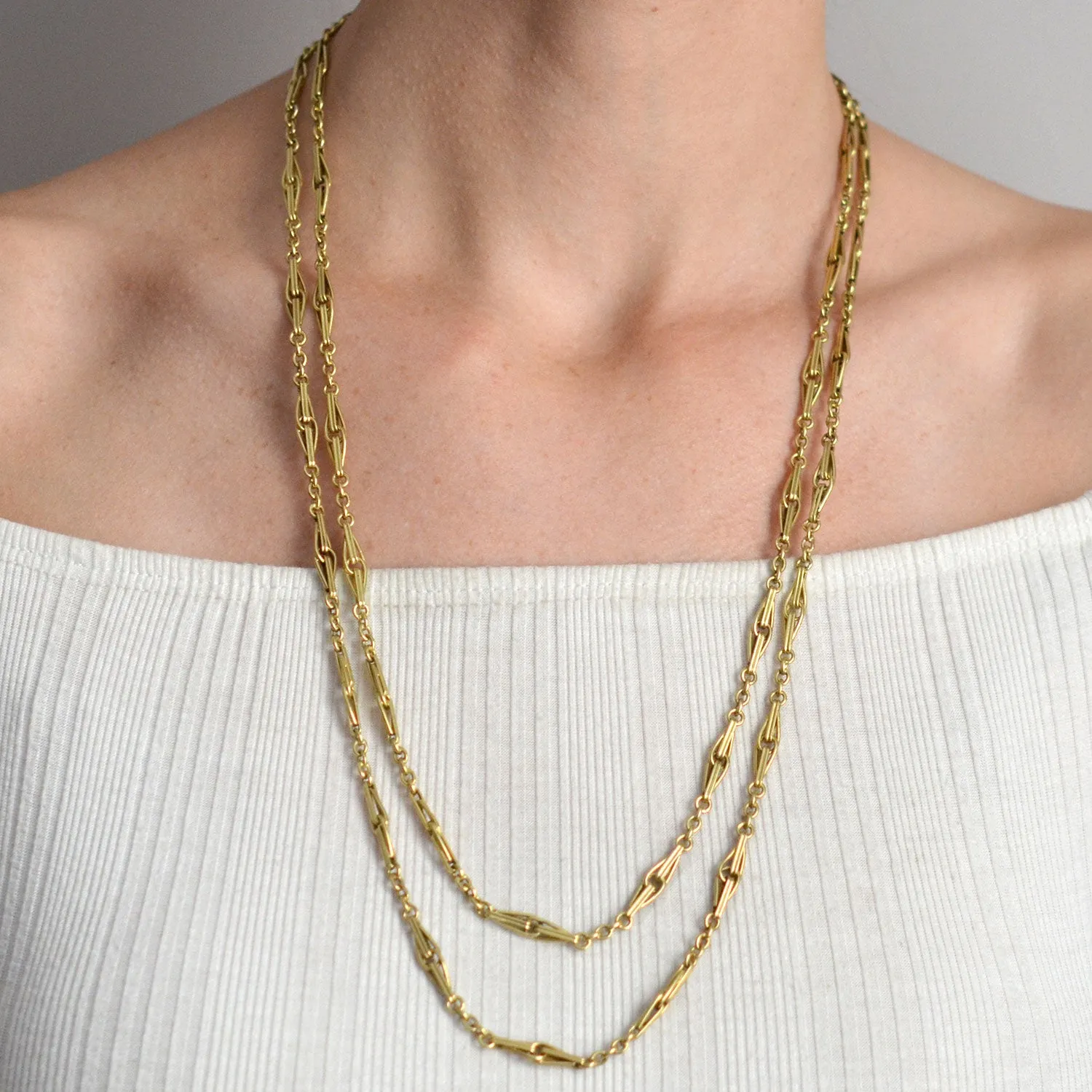 Late Victorian French 18kt Yellow Gold Link Chain Necklace 52"