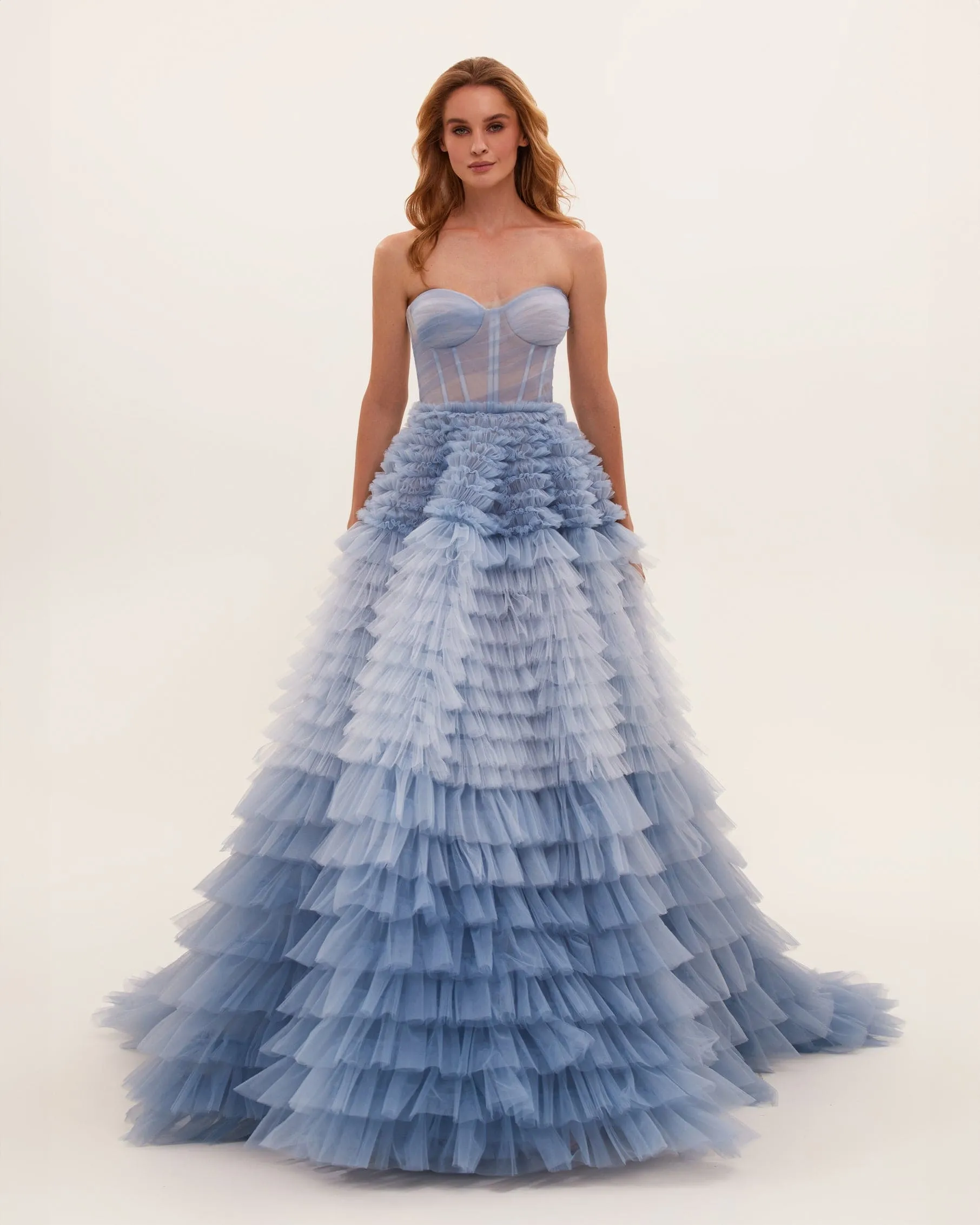 Light Blue Strapless Frill-Layered Fluffy Dress