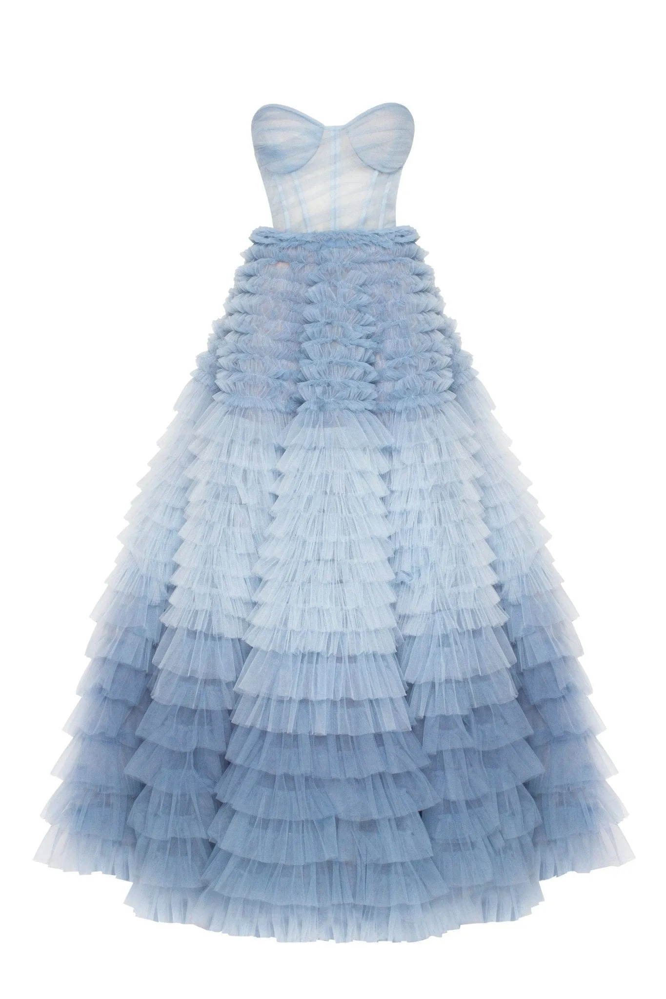 Light Blue Strapless Frill-Layered Fluffy Dress