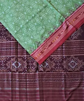 Light green maroon cotton handloom nuapatna saree