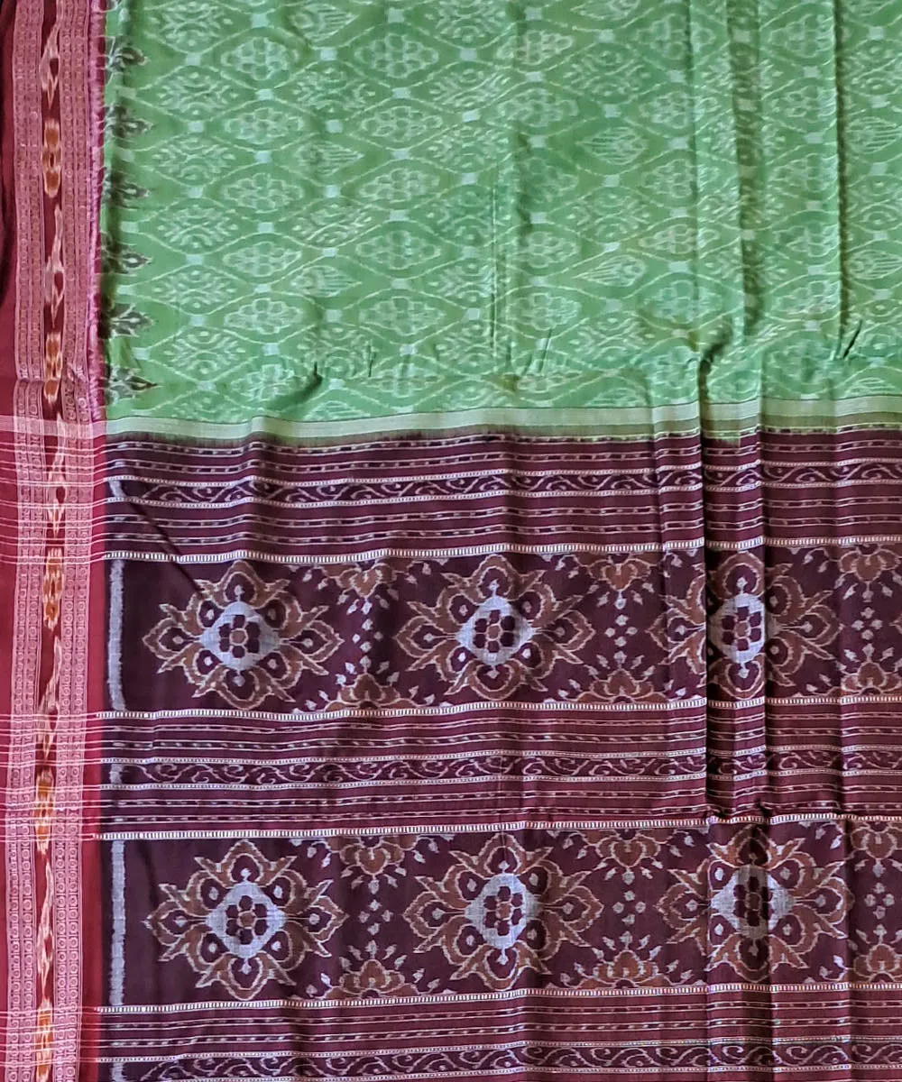 Light green maroon cotton handloom nuapatna saree