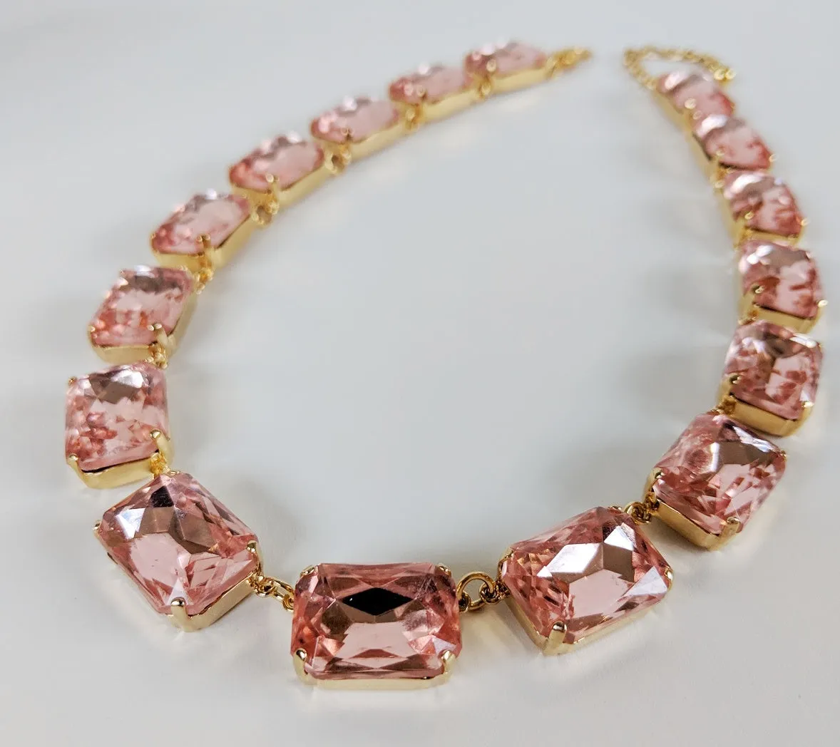 Light Pink Crystal Collet Necklace - Large Octagon