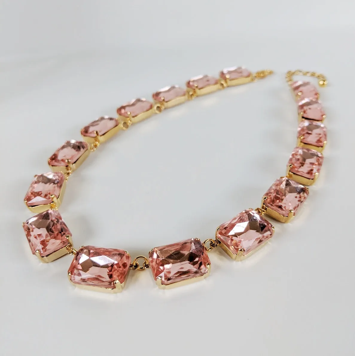 Light Pink Crystal Collet Necklace - Large Octagon