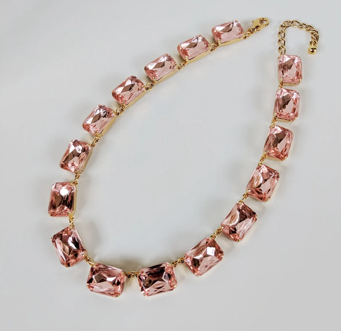 Light Pink Crystal Collet Necklace - Large Octagon