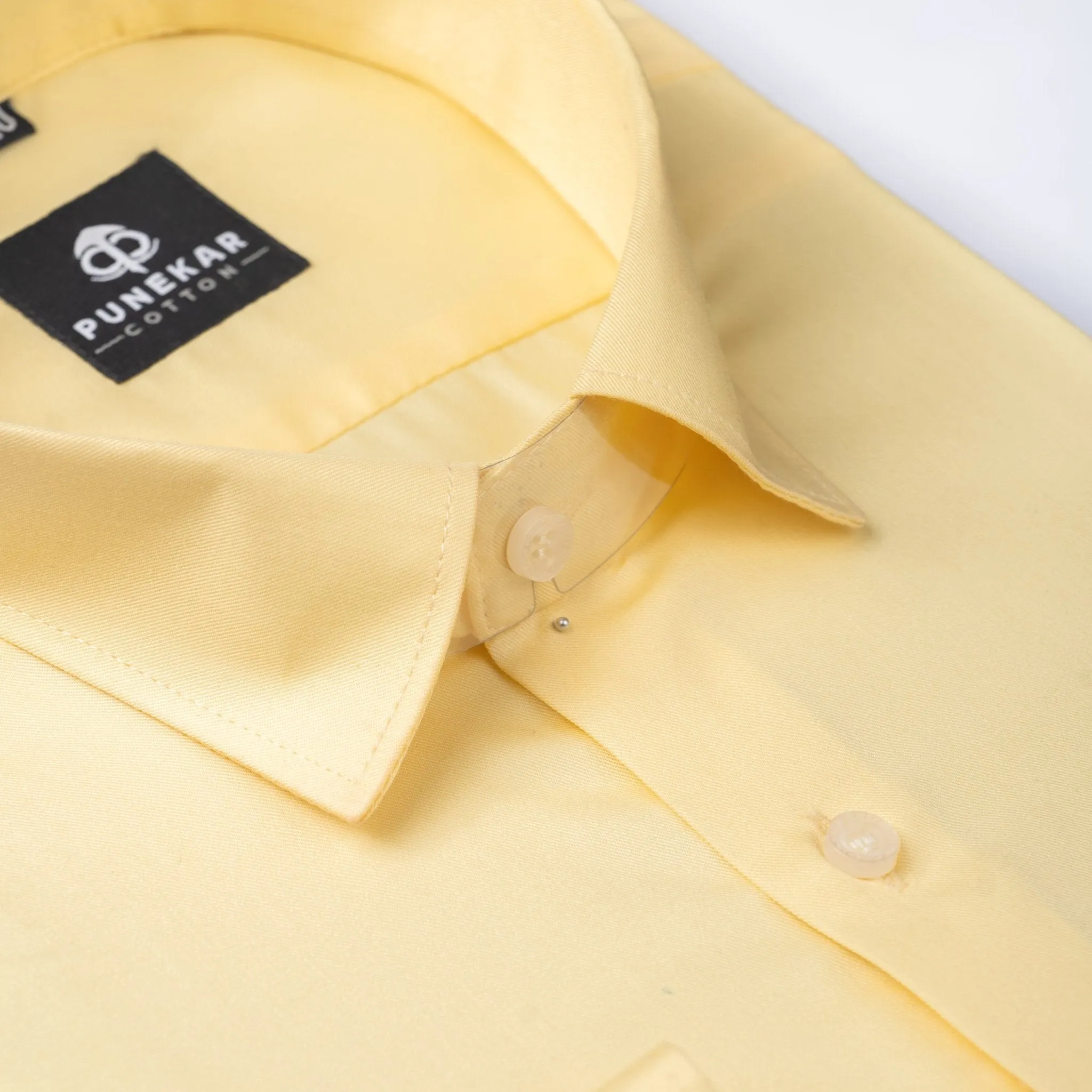 Light Yellow Color Cotton Satin Shirt For Men