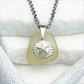 Light Yellow Sea Glass Pendant with Sterling Silver Sand Dollar | 5230