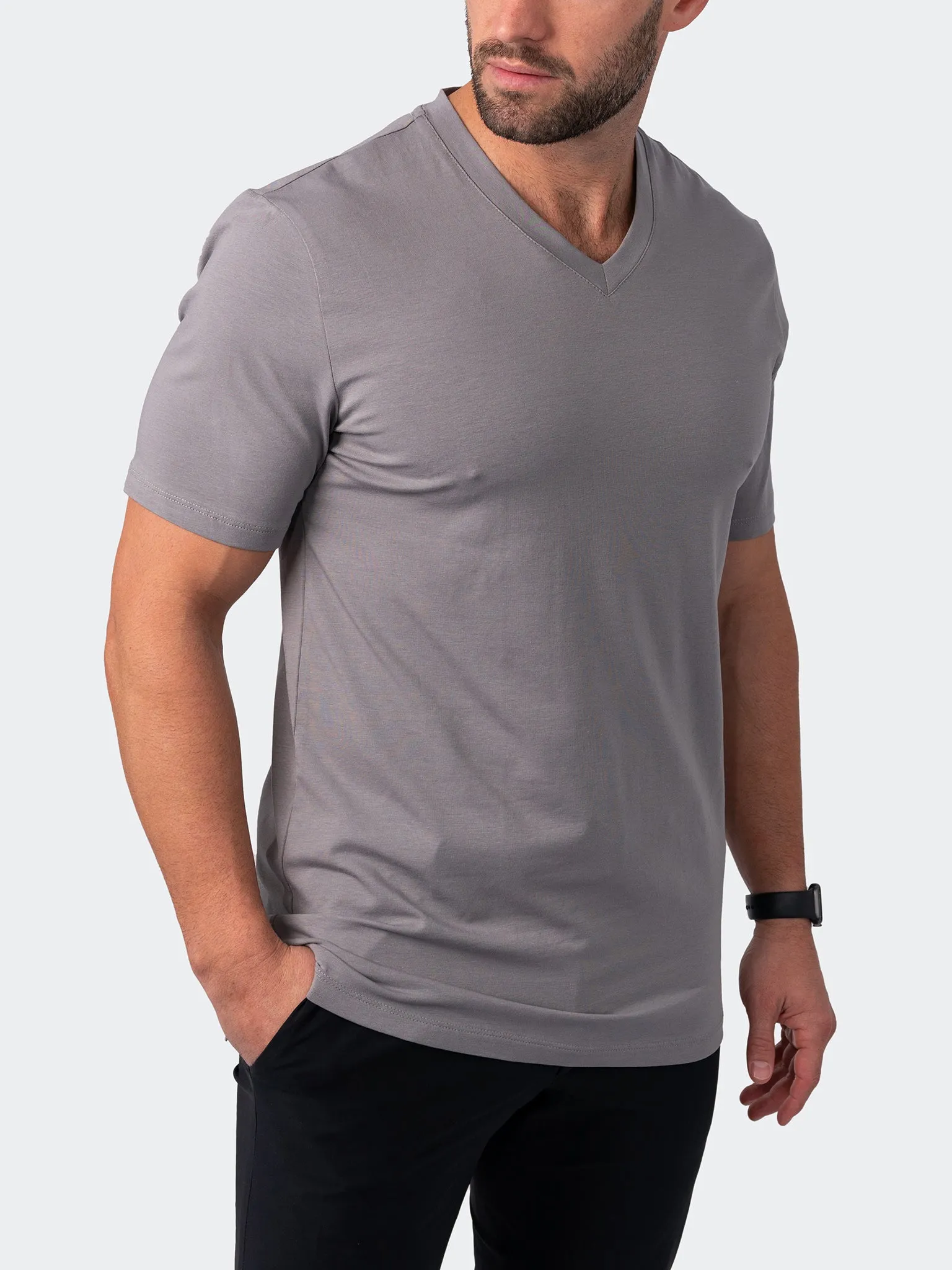 Maceoo Stretch Short-Sleeve Tshirts | V-Neck VivaldiCore Brown