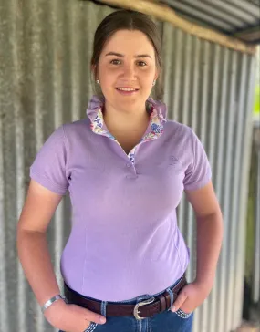 Margot- Mauve Ruffle Polo Shirt with pretty floral trim