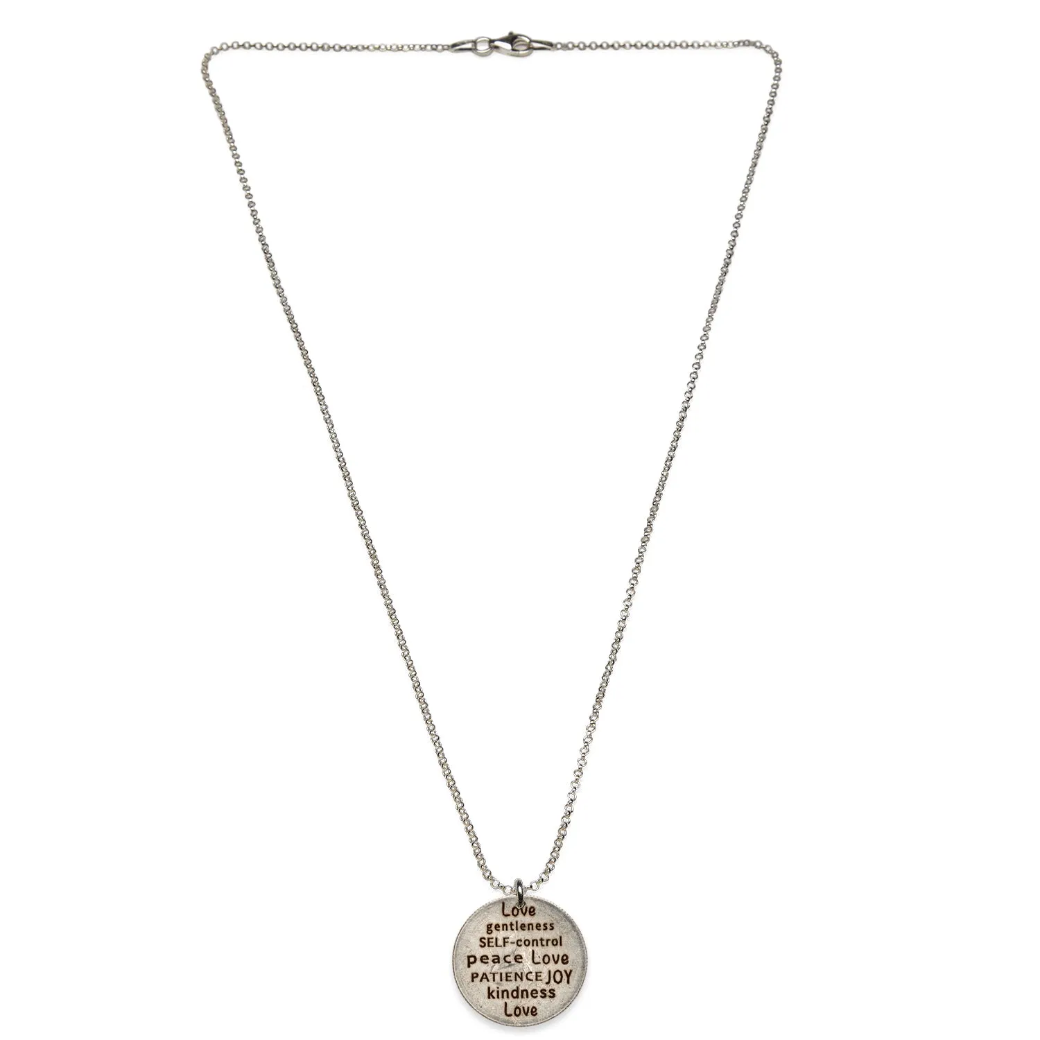 Mariamor Kindness Love Joy Patience Quarter Necklace, Sterling Silver