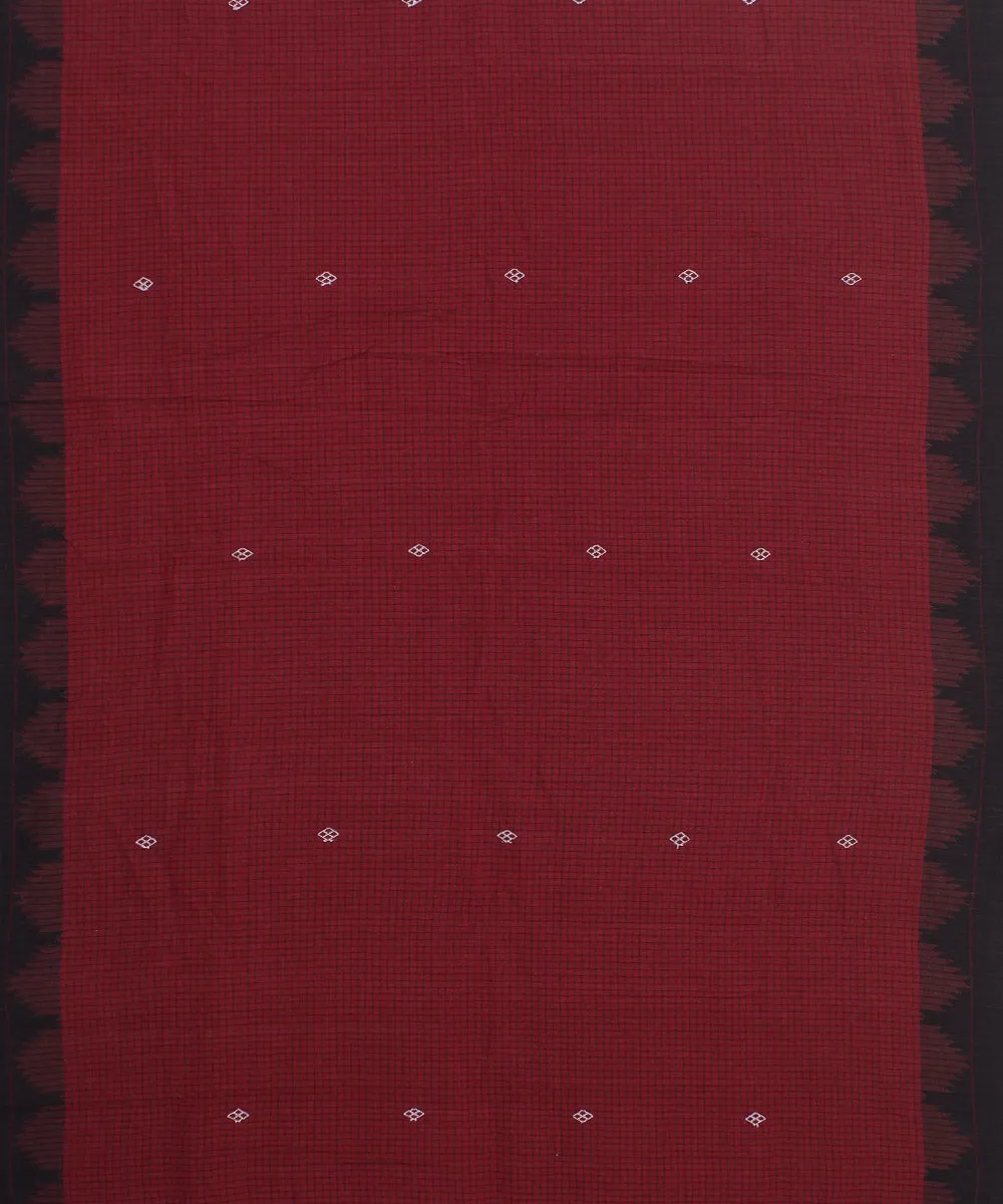 Maroon black handwoven cotton kotpad saree