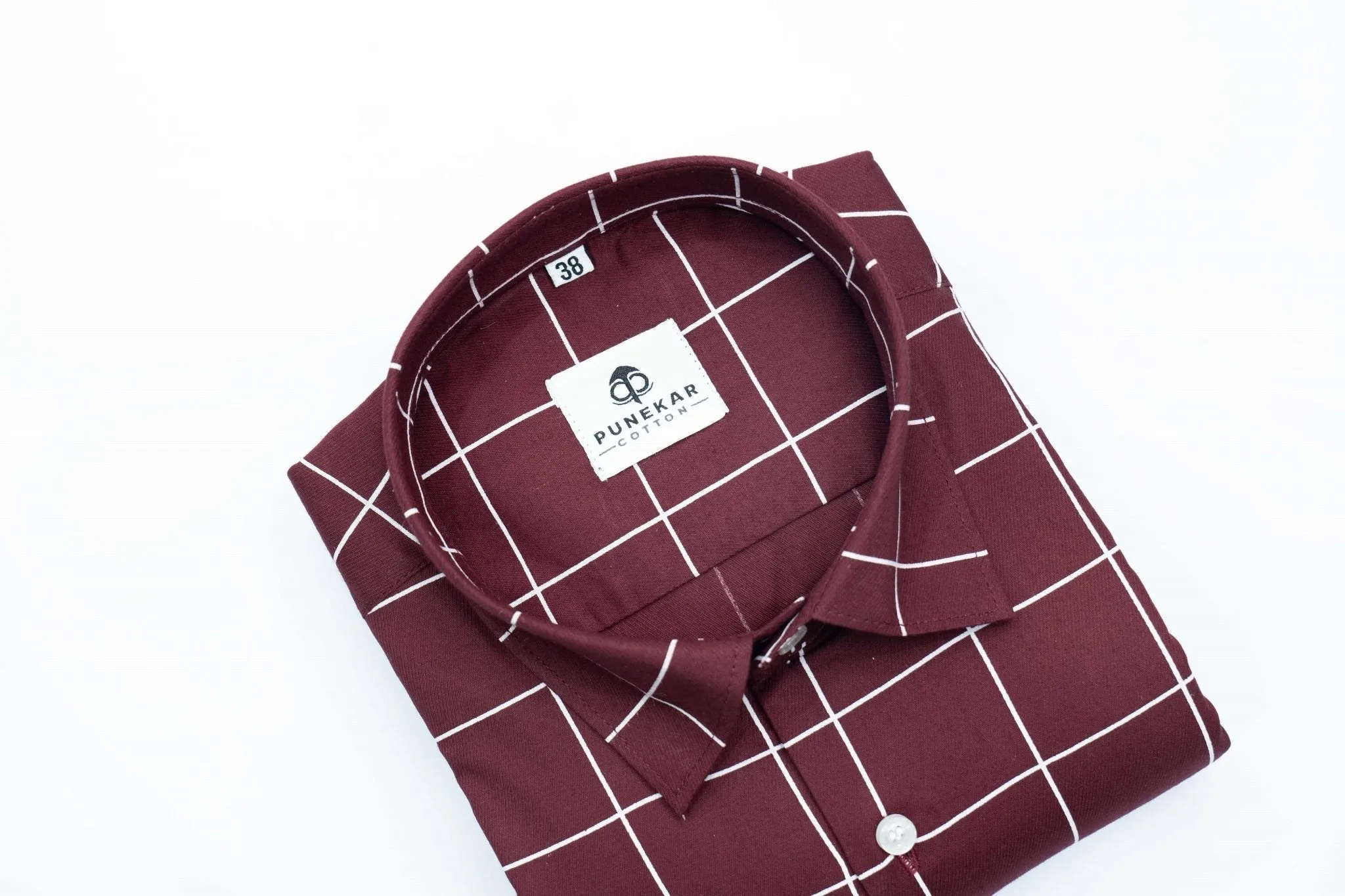 Maroon Color Big Checks Cotton Shirts For Men