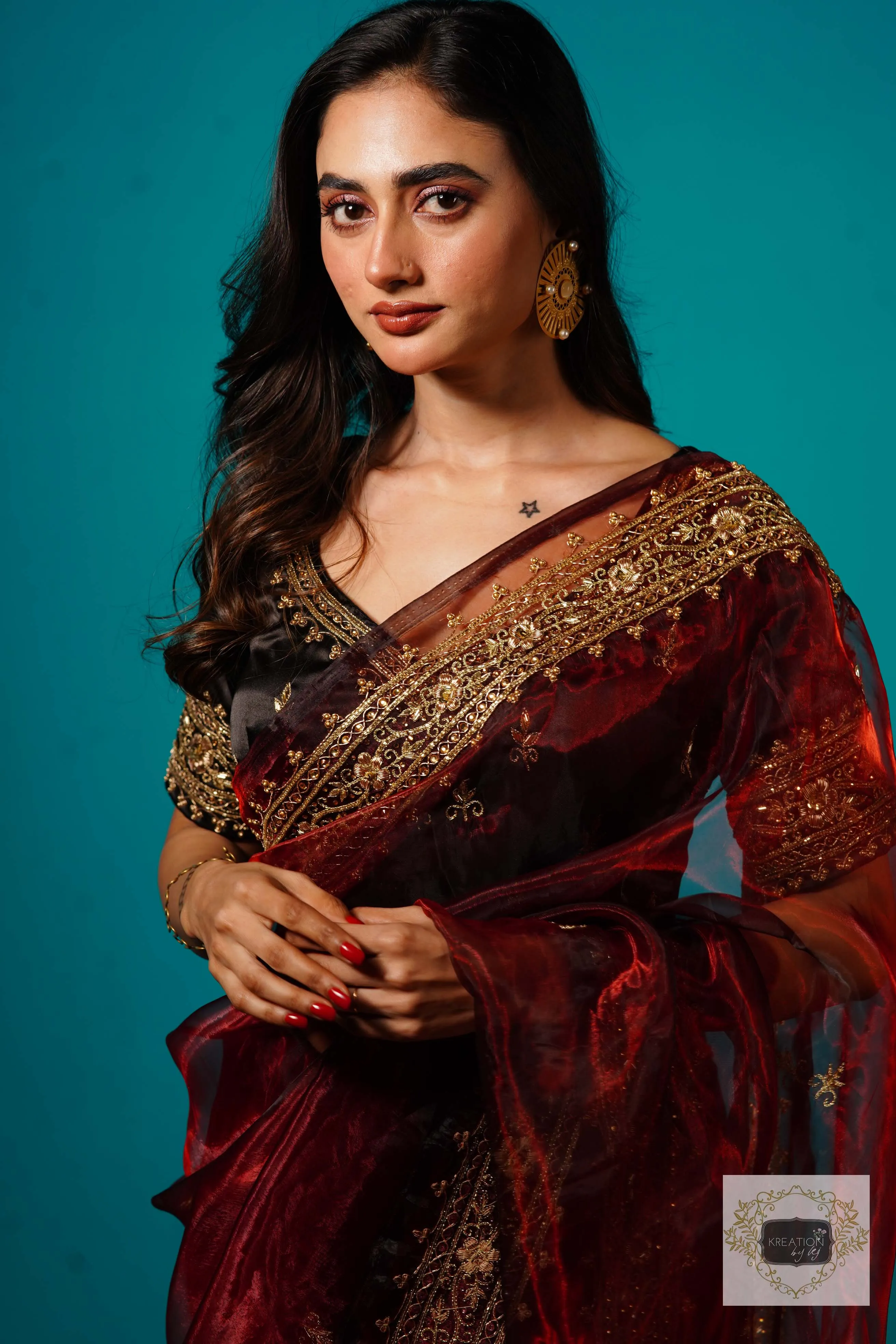 Maroon Glass Tissue Zarina Saree