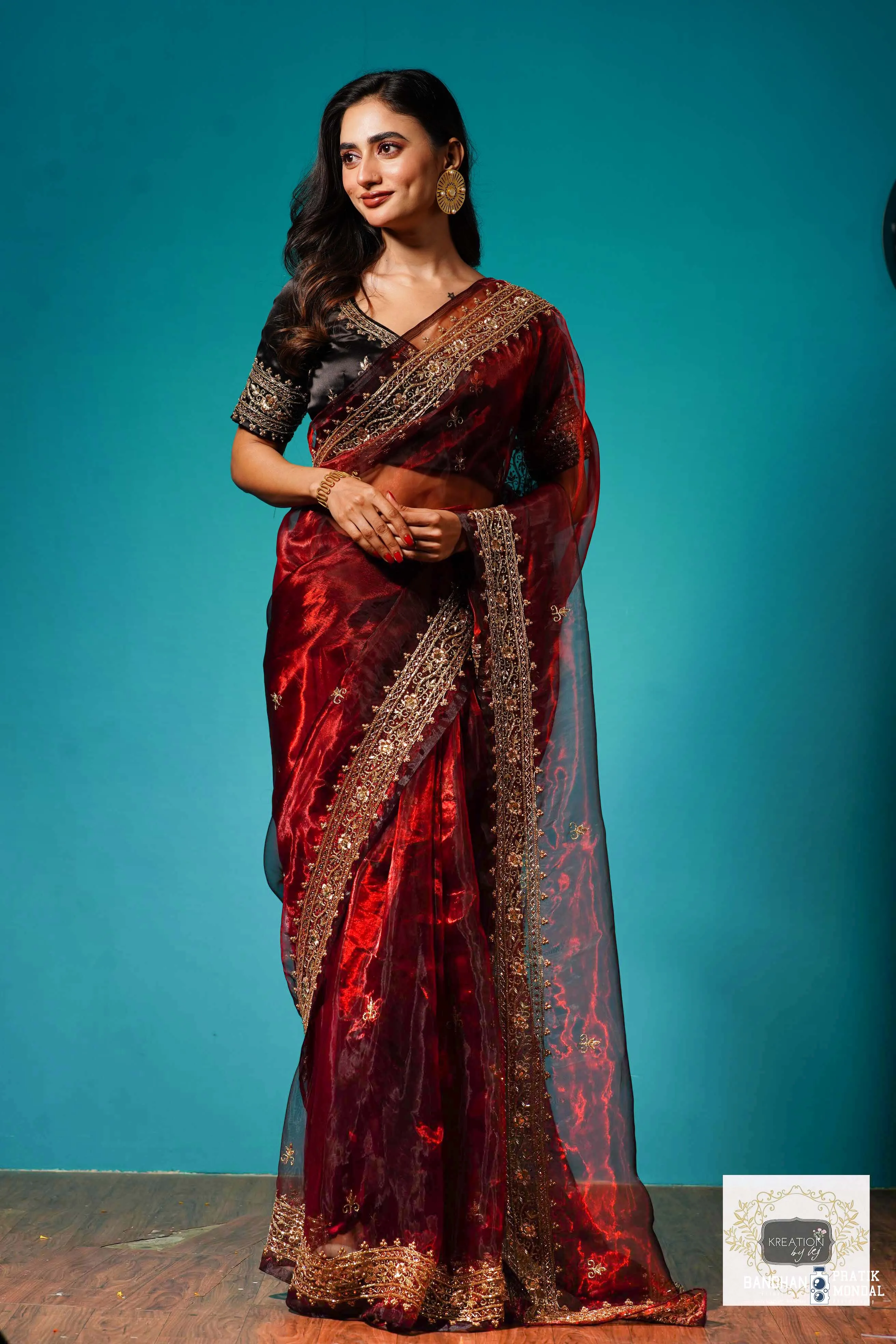 Maroon Glass Tissue Zarina Saree