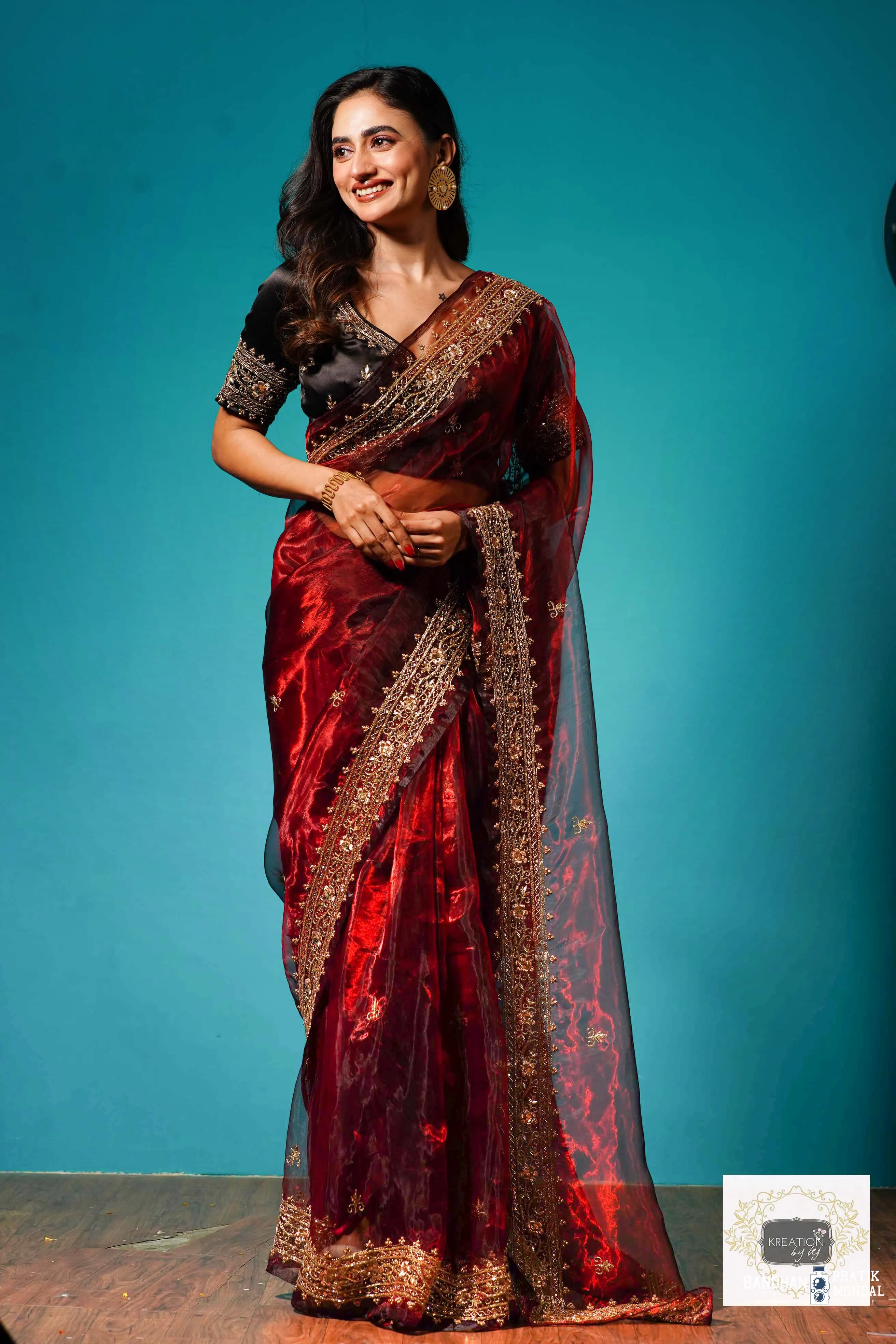 Maroon Glass Tissue Zarina Saree