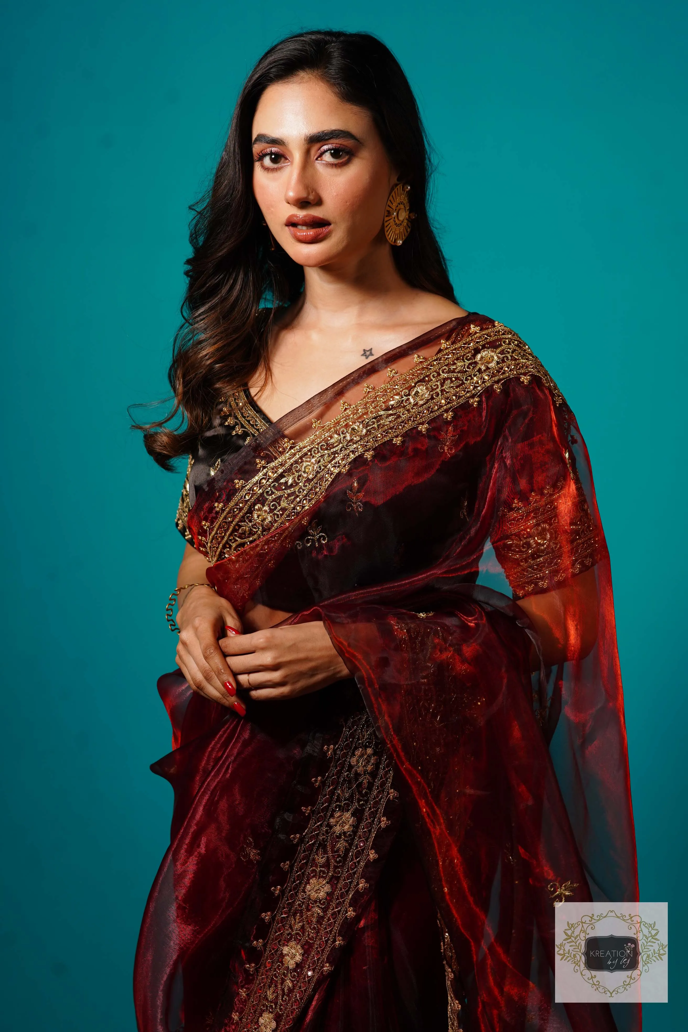 Maroon Glass Tissue Zarina Saree