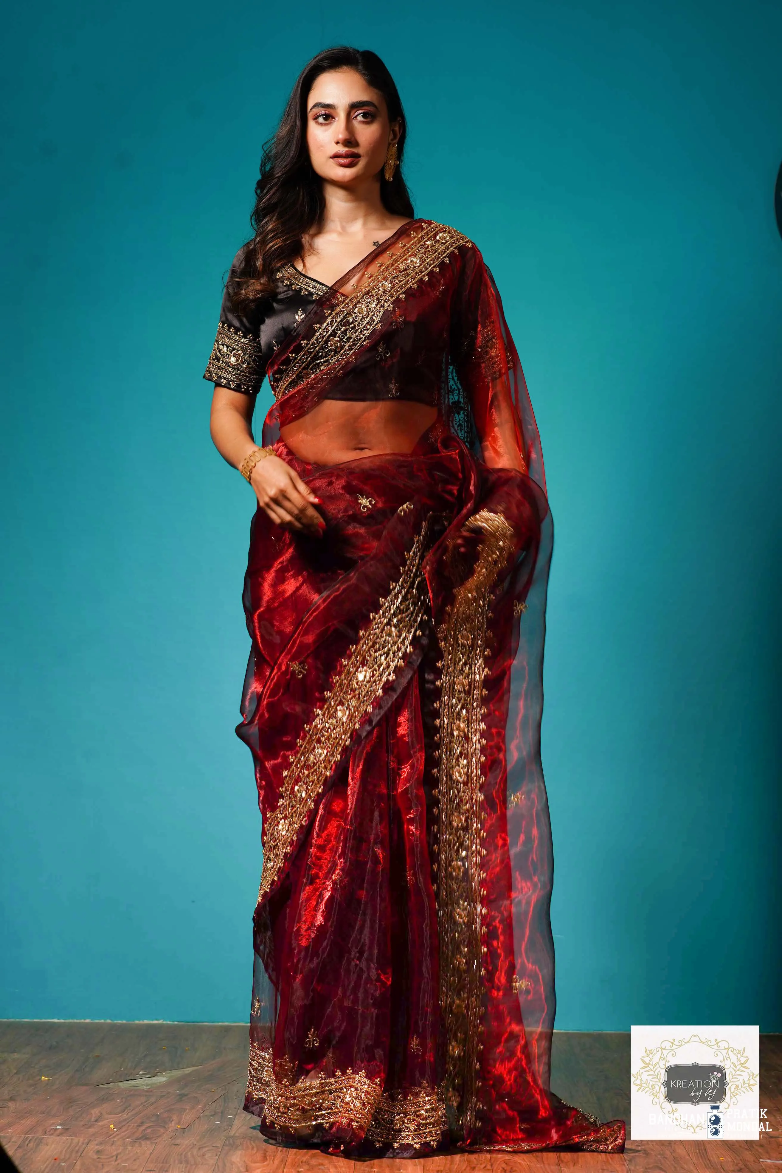 Maroon Glass Tissue Zarina Saree