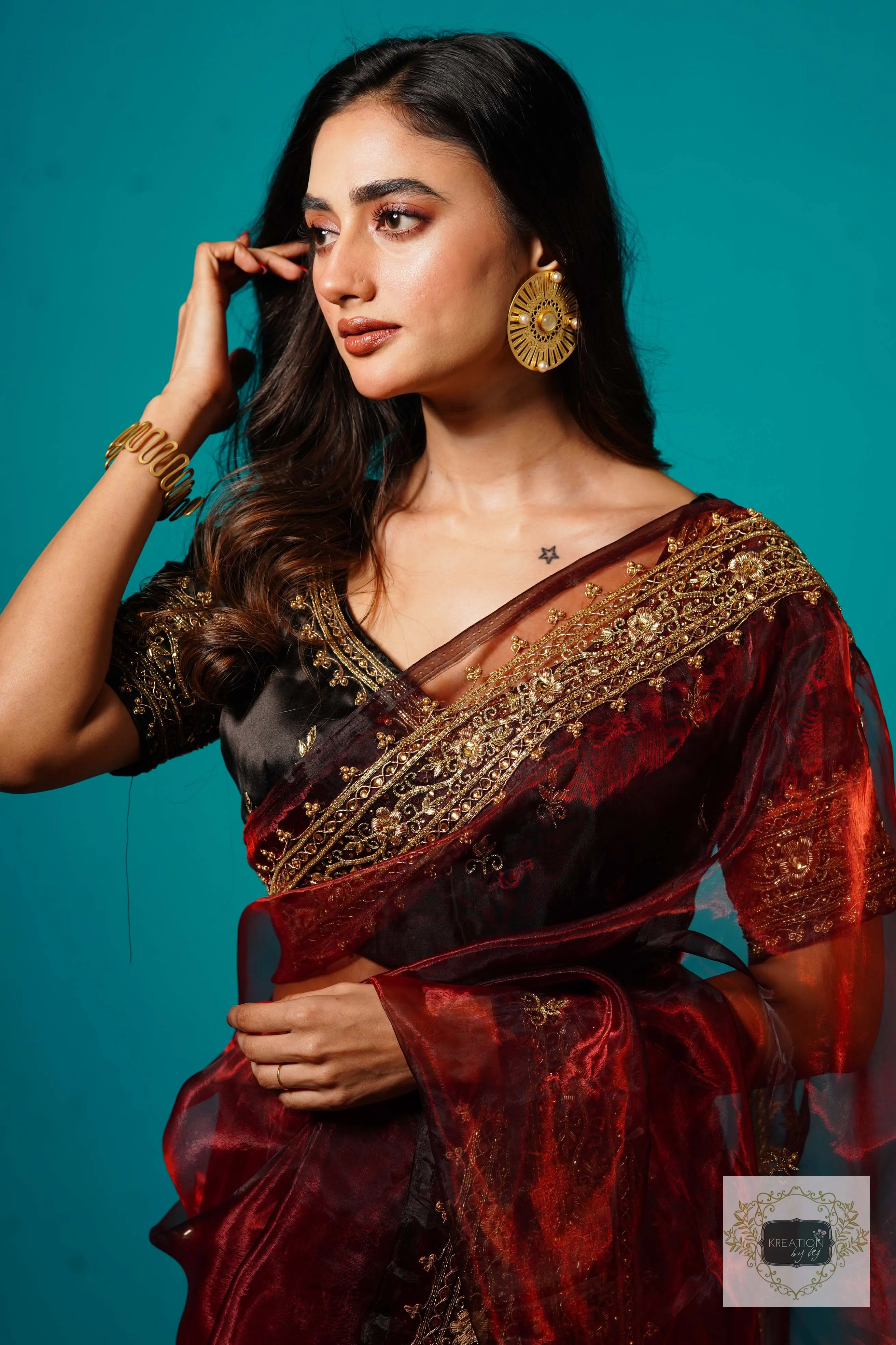 Maroon Glass Tissue Zarina Saree