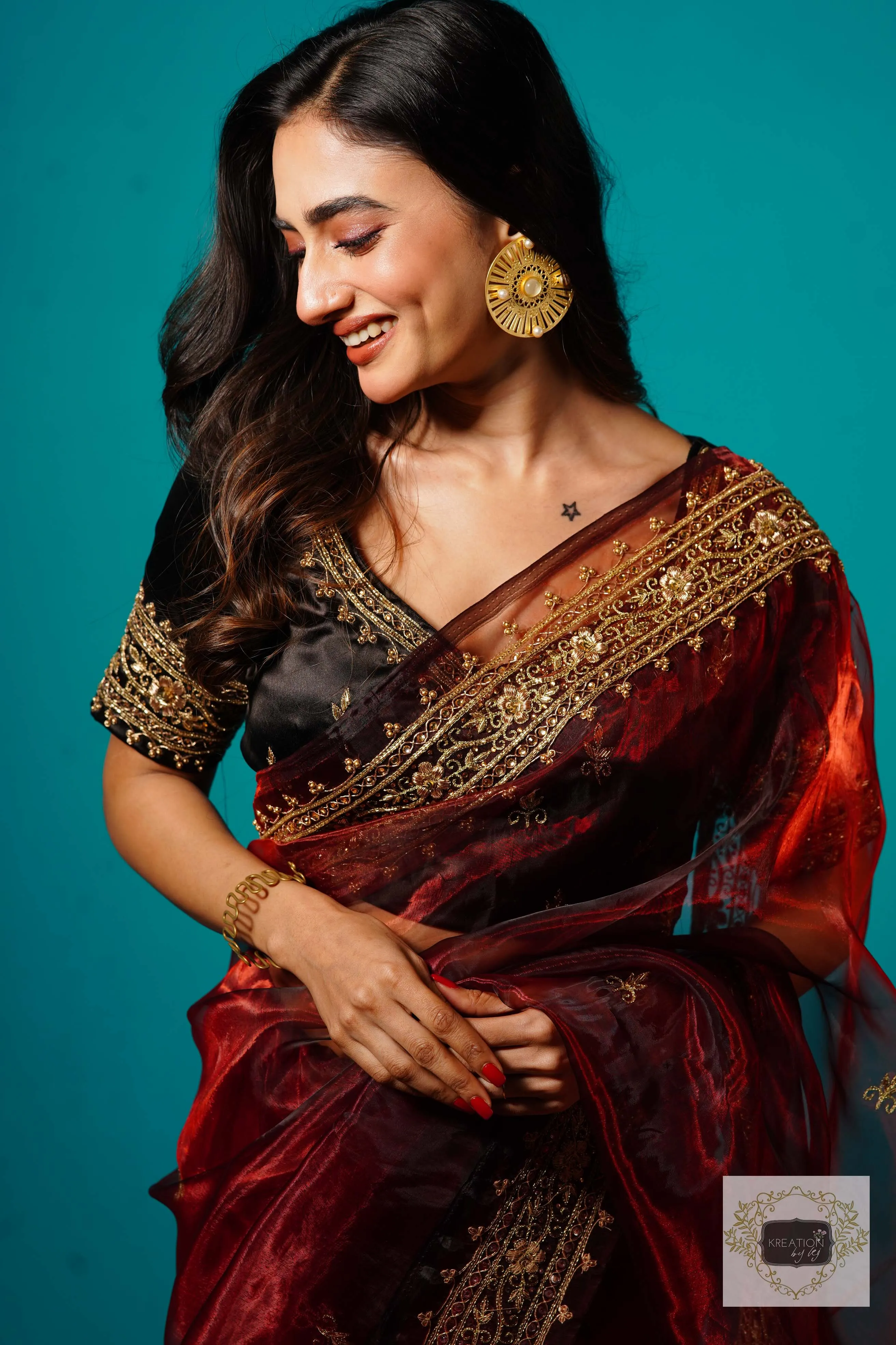 Maroon Glass Tissue Zarina Saree